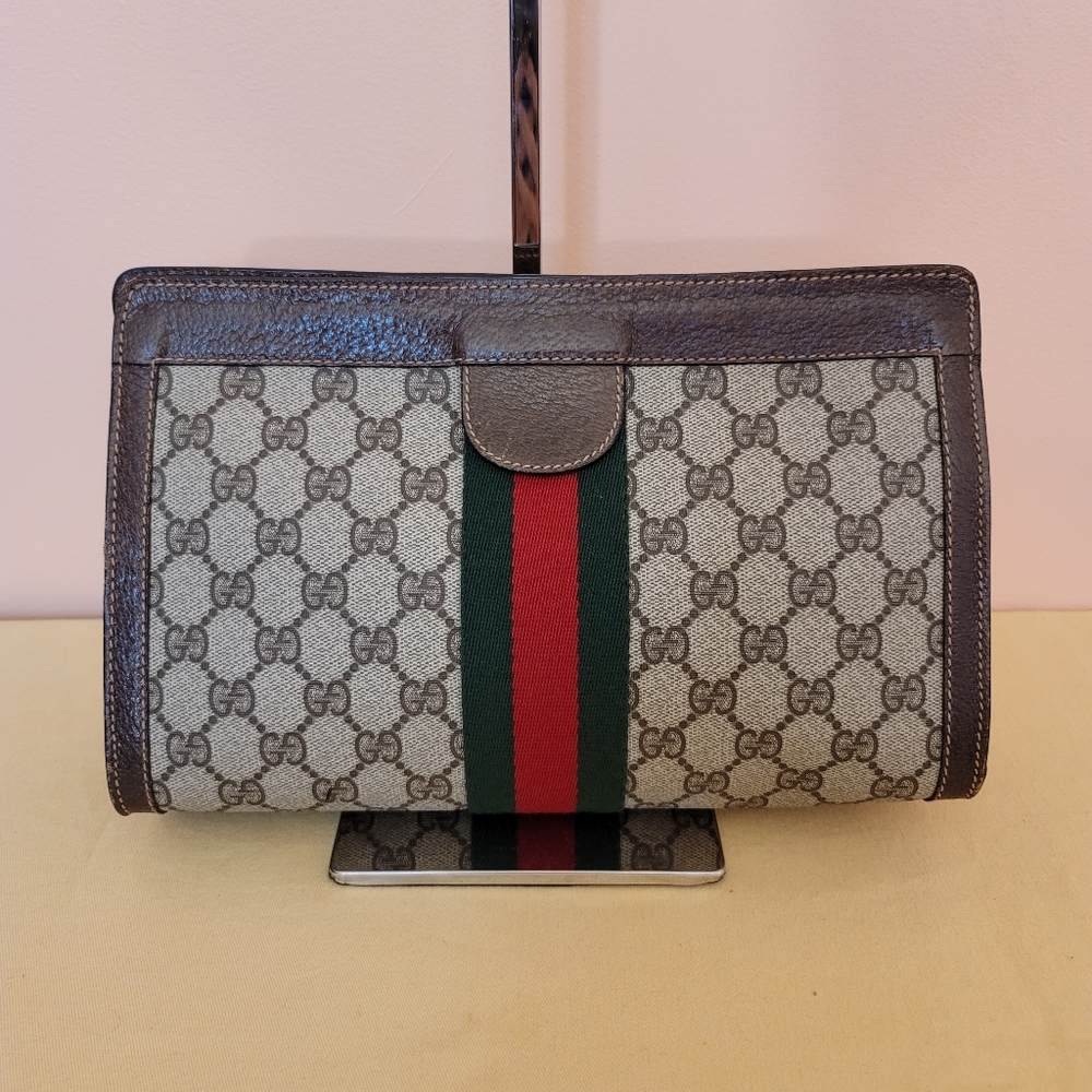 Gucci Monogram Canvas Wallet with Red and Green Stripe
